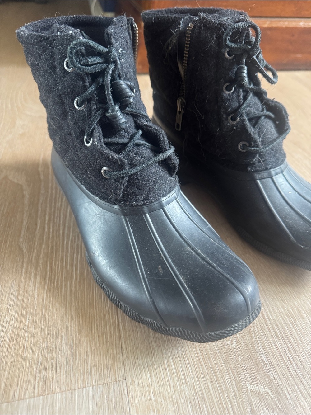 Sperry Black Lace-Up Weather Boots with Side Zipper